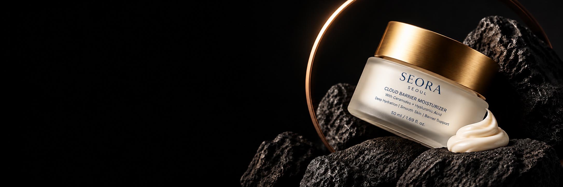 Luxury beauty jar on volcanic rocks